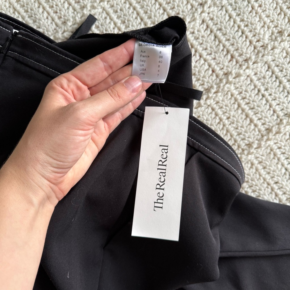 Georgia Alice Black Wide Leg Trousers with White Contrast Stitching Size 4 - Picture 11 of 15
